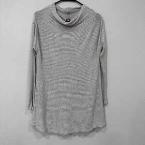 Free People Grey Ribbed Cowl Neck Long Sleeve Tunic Top M